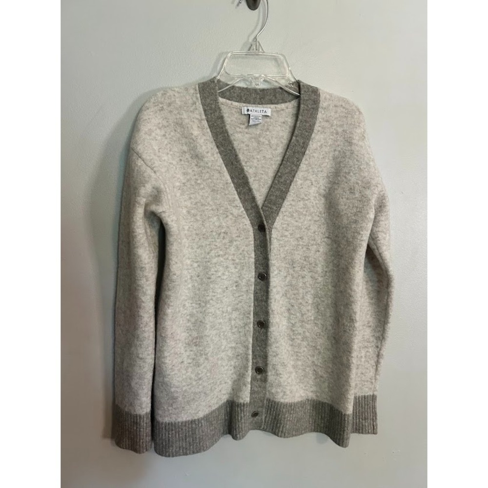 Athleta Westlake Merino Wool Cardigan V-Neck Button Front Gray XS Cozy Knit